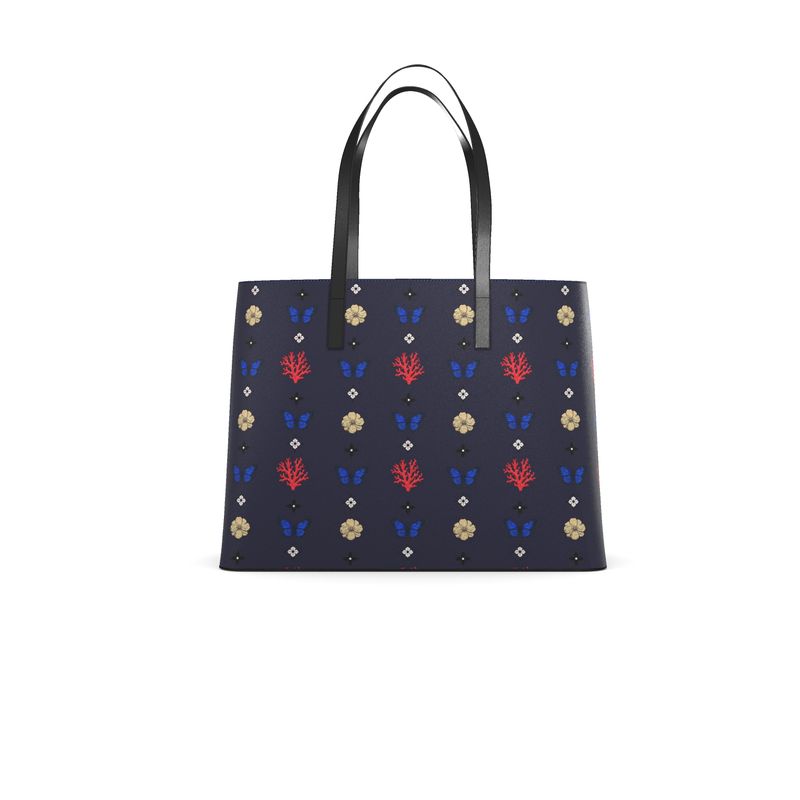 Designer Kika Motif Tote - Navy Coral Cobalt and Mustard