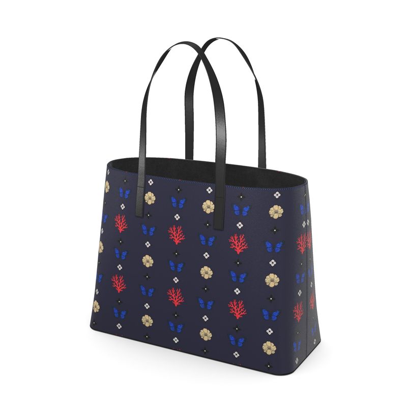 Designer Kika Motif Tote - Navy Coral Cobalt and Mustard