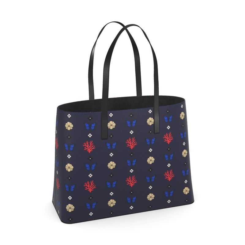 Designer Kika Motif Tote - Navy Coral Cobalt and Mustard