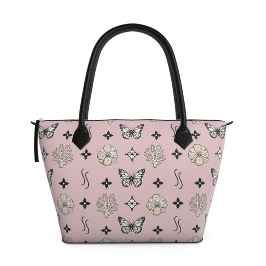 MOTIF ZIP TOP TOTE BAG - DUSTY PINK AND BLACK