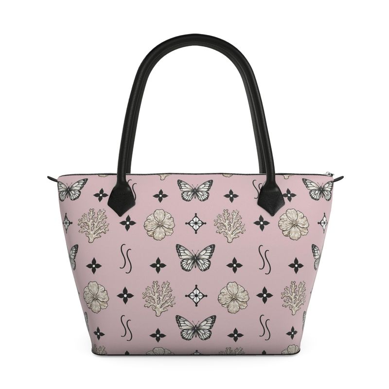 MOTIF ZIP TOP TOTE BAG - DUSTY PINK AND BLACK