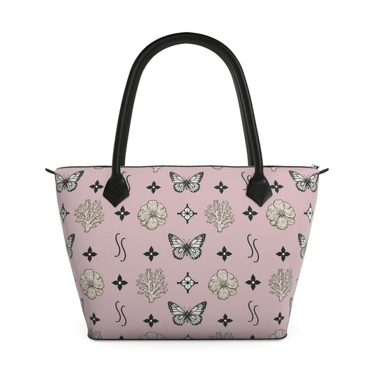 MOTIF ZIP TOP TOTE BAG - DUSTY PINK AND BLACK