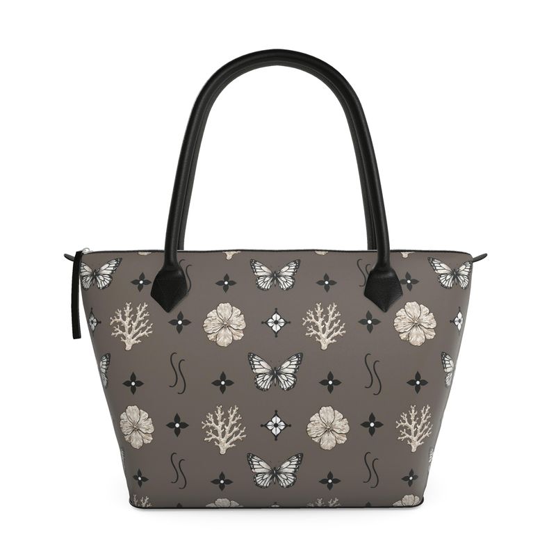 MOTIF ZIP TOP TOTE - DUSTY BROWN AND BLACK