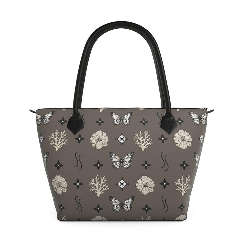 MOTIF ZIP TOP TOTE - DUSTY BROWN AND BLACK