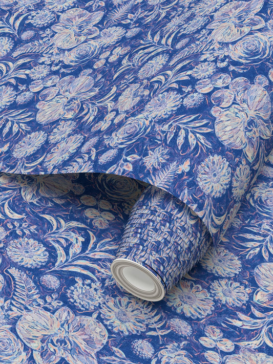 BIG FLORAL - REPEAT PATTERN WALLPAPER - BLUE