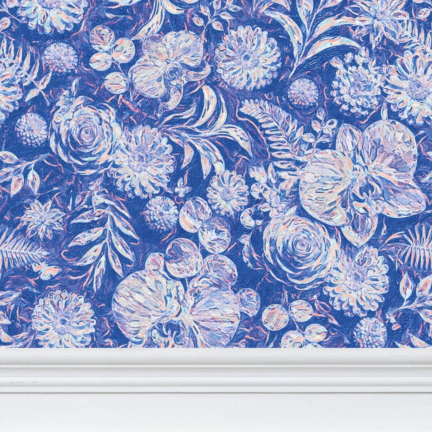 BIG FLORAL - REPEAT PATTERN WALLPAPER - BLUE