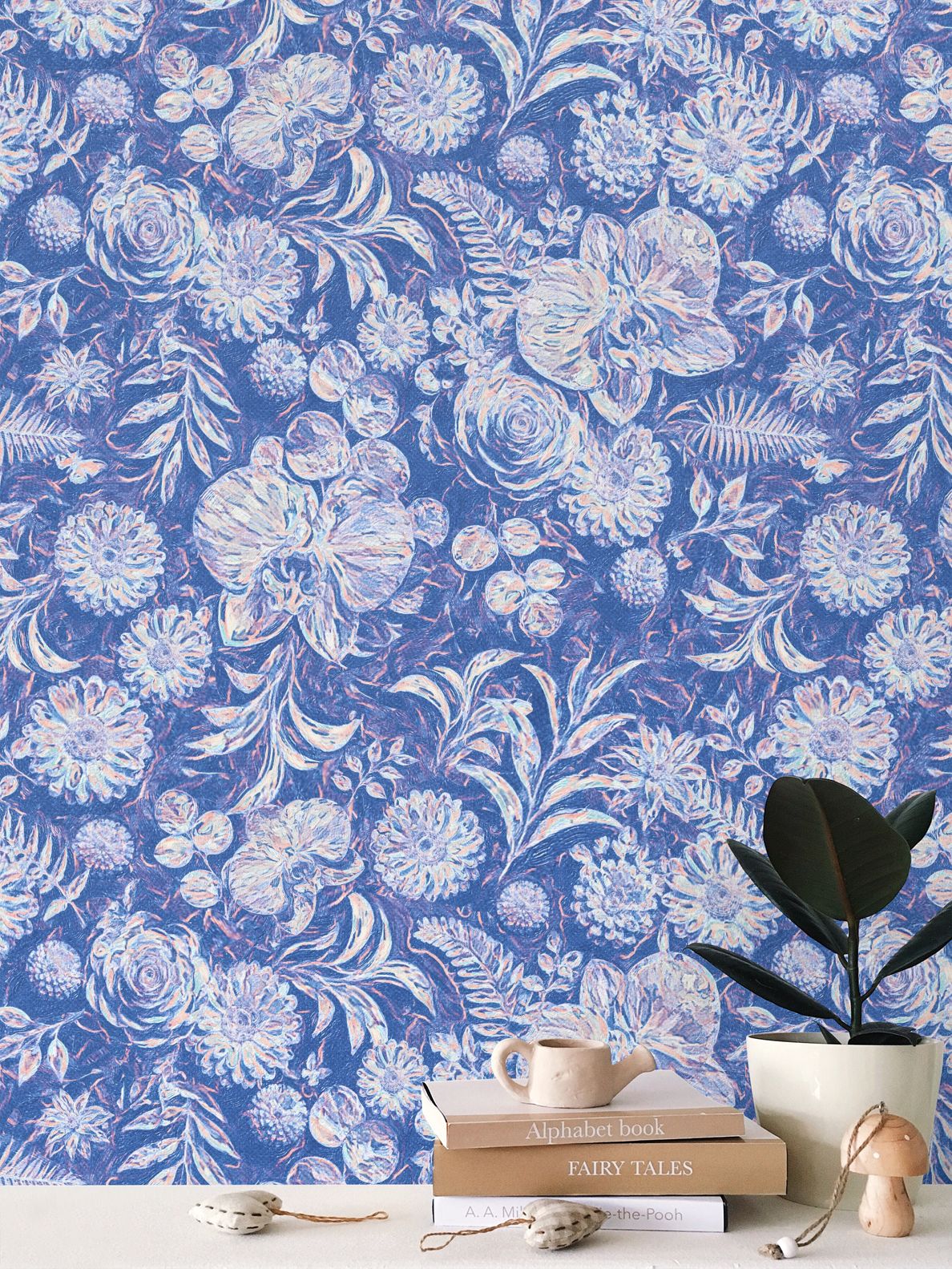 BIG FLORAL - REPEAT PATTERN WALLPAPER - BLUE