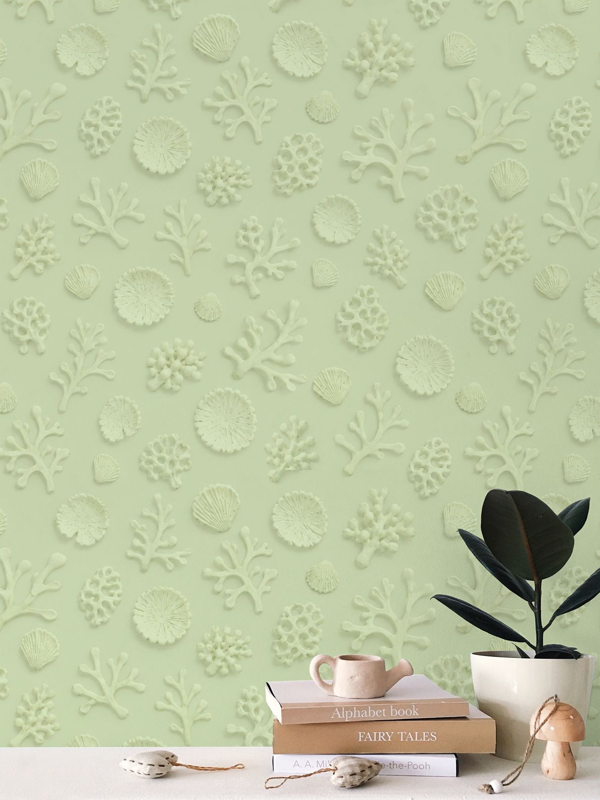 SHADOW CORAL - SPRING MOSS - REPEAT PATTERN WALLPAPER