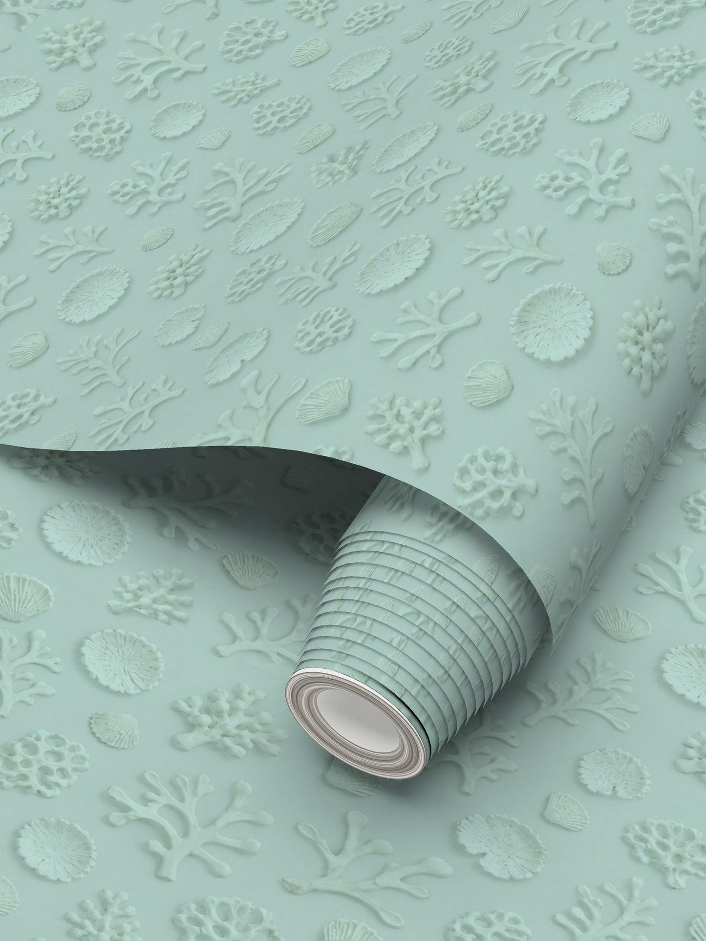 SHADOW CORAL - SEA GLASS - REPEAT PATTERN WALLPAPER