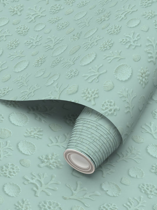 SHADOW CORAL - REPEAT PATTERN WALLPAPER - PASTEL AQUA