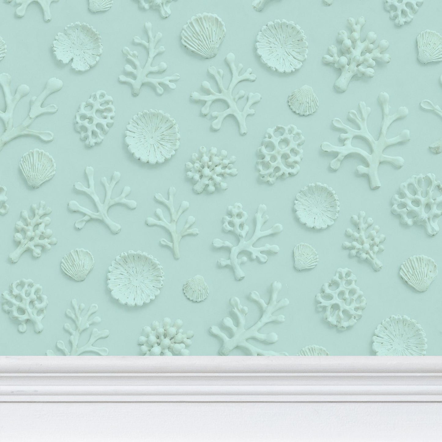 SHADOW CORAL - SEA GLASS - REPEAT PATTERN WALLPAPER