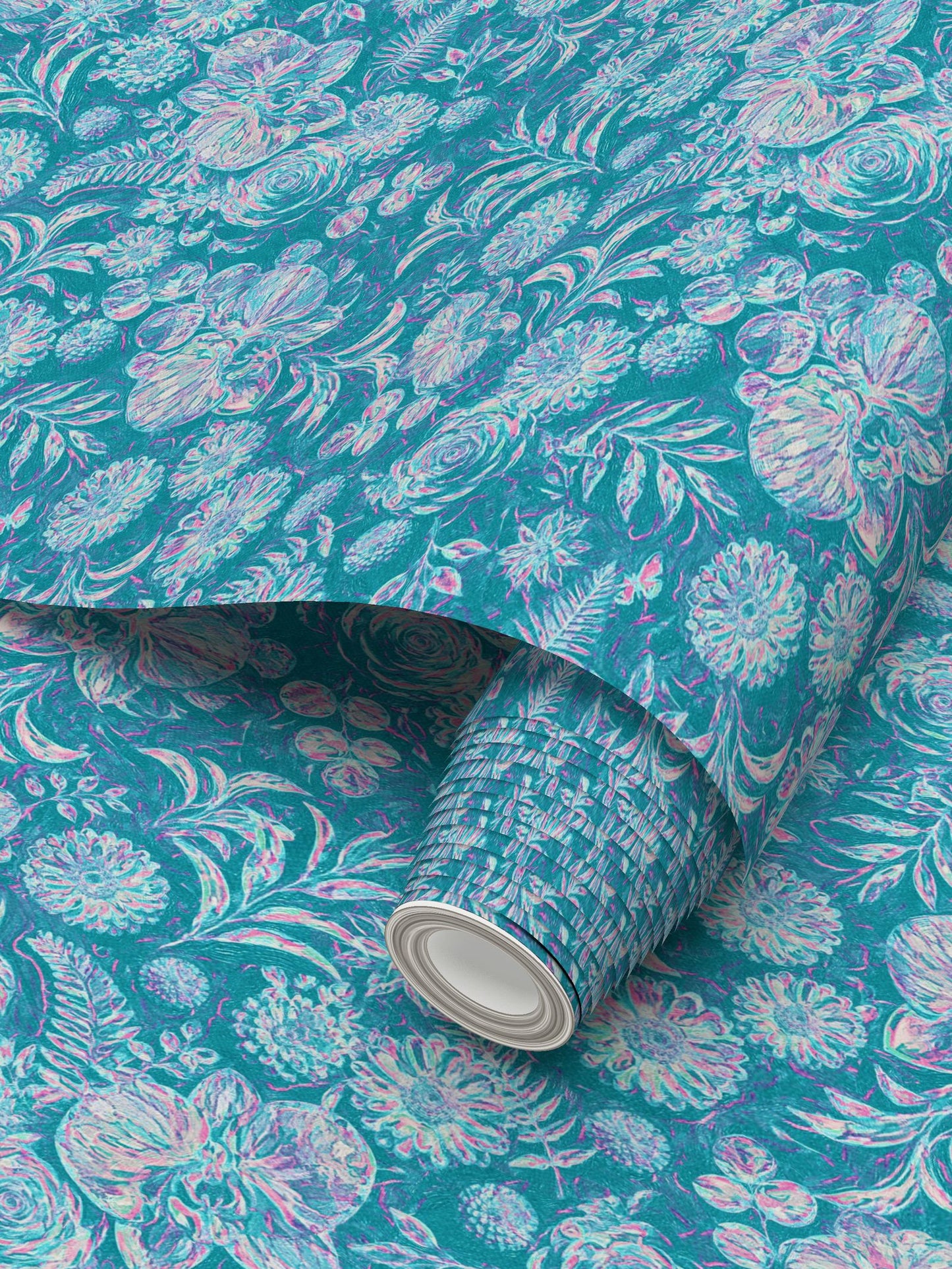 BIG FLORAL - REPEAT PATTERN WALLPAPER - DARK AQUA