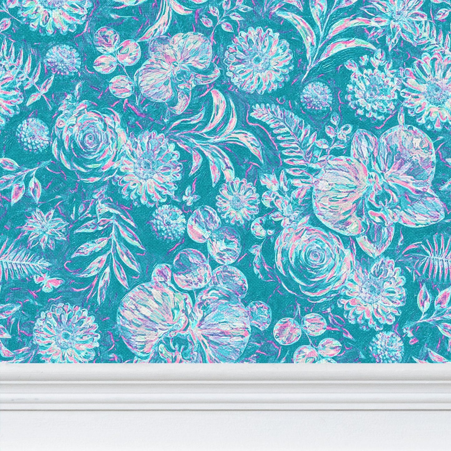 BIG FLORAL - REPEAT PATTERN WALLPAPER - DARK AQUA