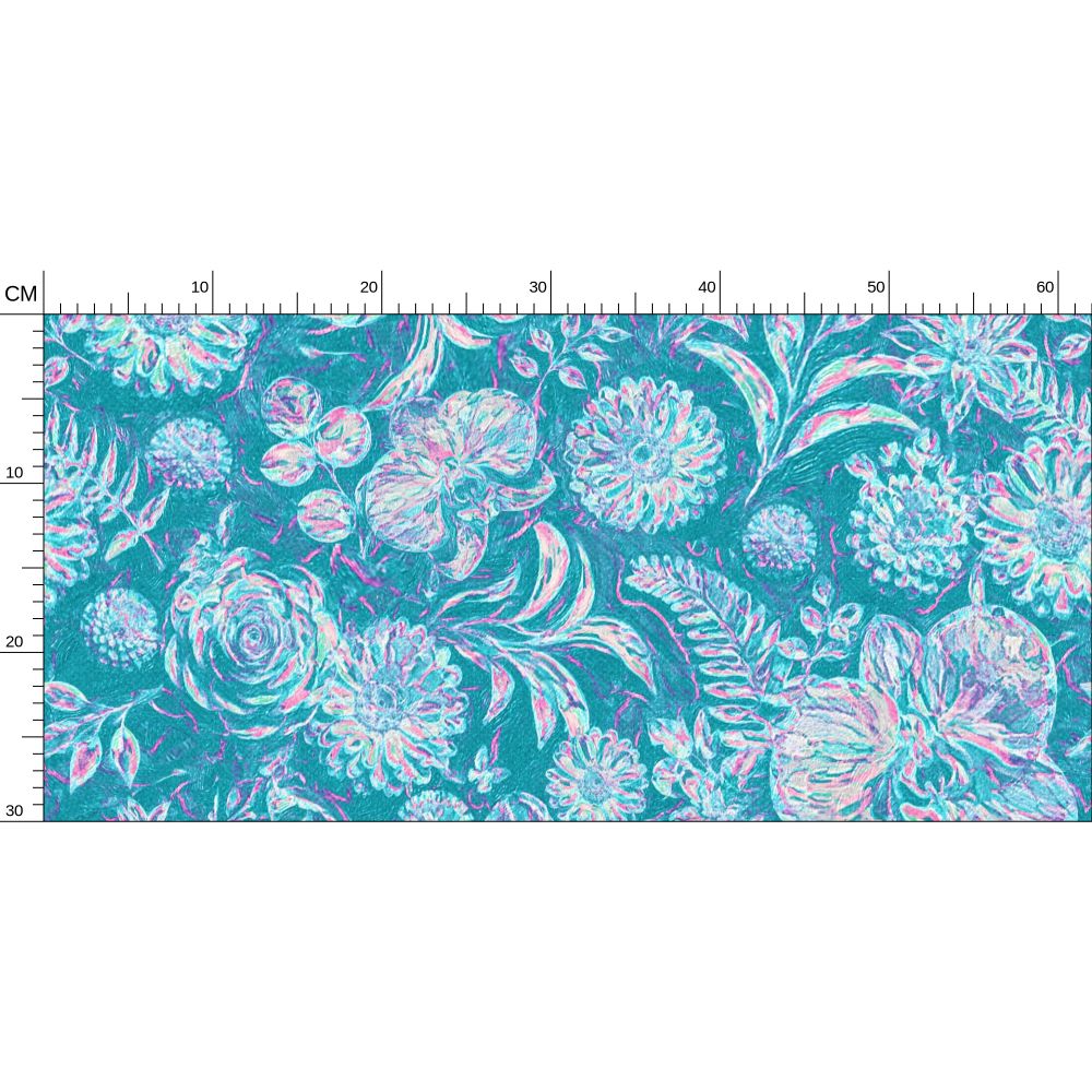 BIG FLORAL - REPEAT PATTERN WALLPAPER - DARK AQUA