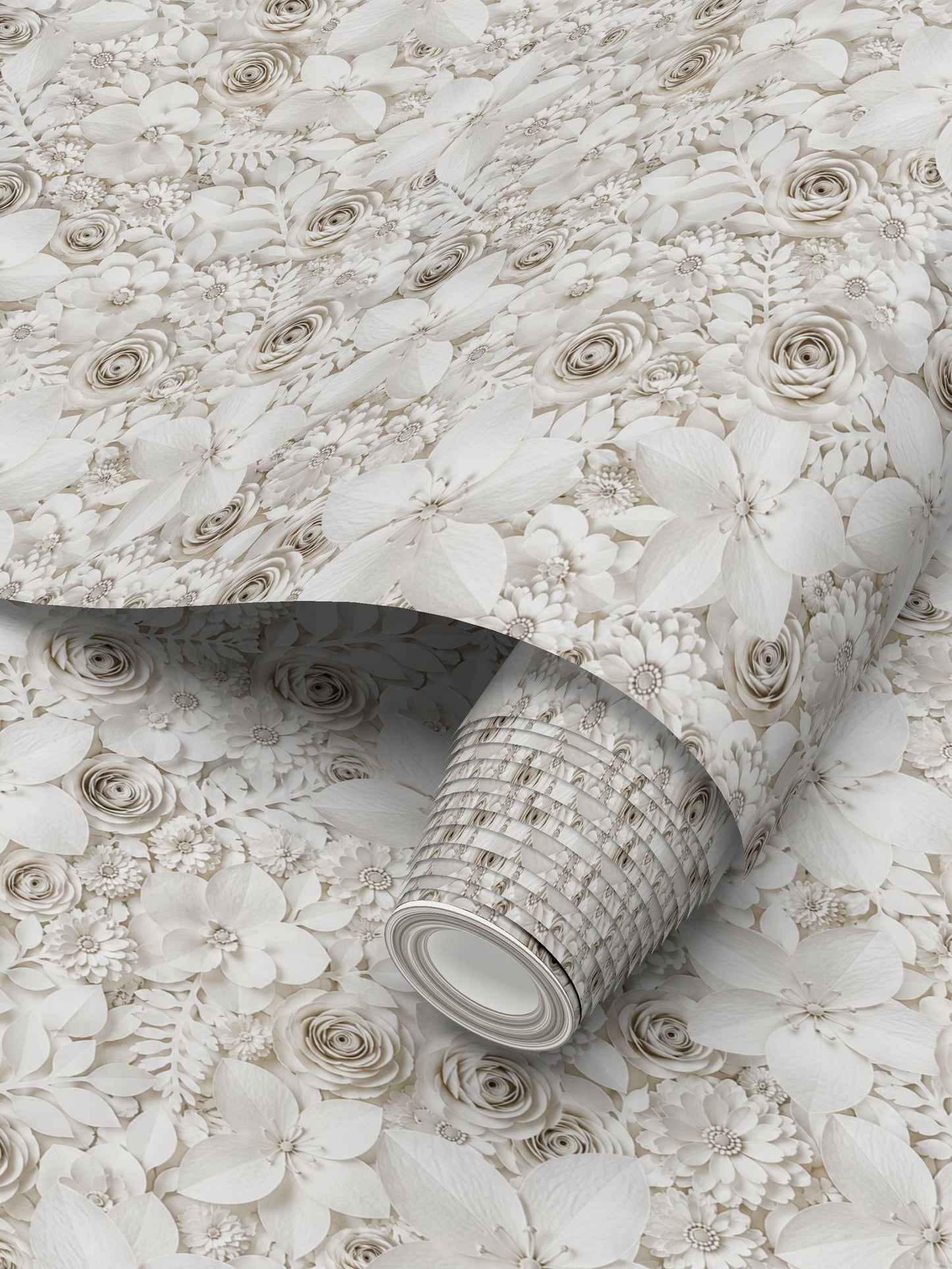 PAPER FLOWER GARDEN - IVORY - REPEAT PATTERN WALLPAPER