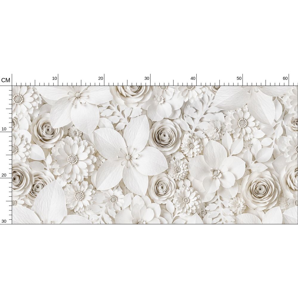 PAPER FLOWER GARDEN - REPEAT PATTERN WALLPAPER - WHITE