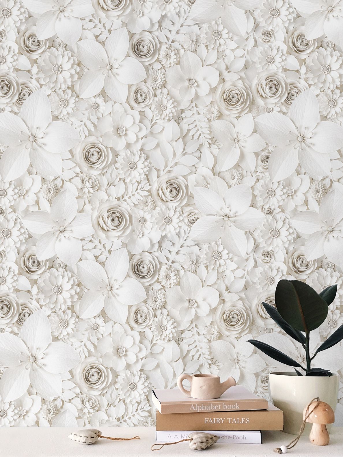 PAPER FLOWER GARDEN - IVORY - REPEAT PATTERN WALLPAPER