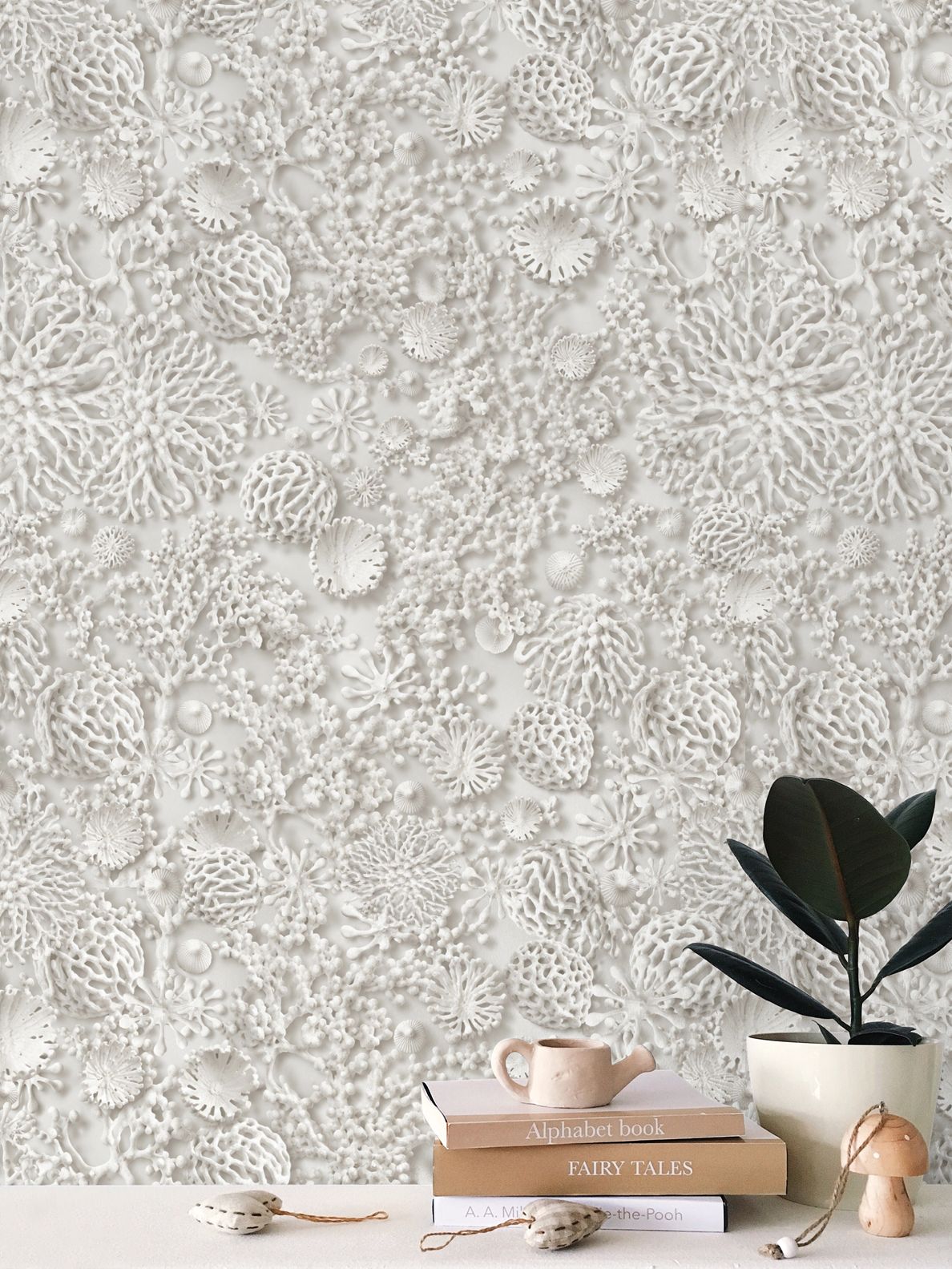 QUIET CORAL - WHITE PEARL - REPEAT PATTERN WALLPAPER