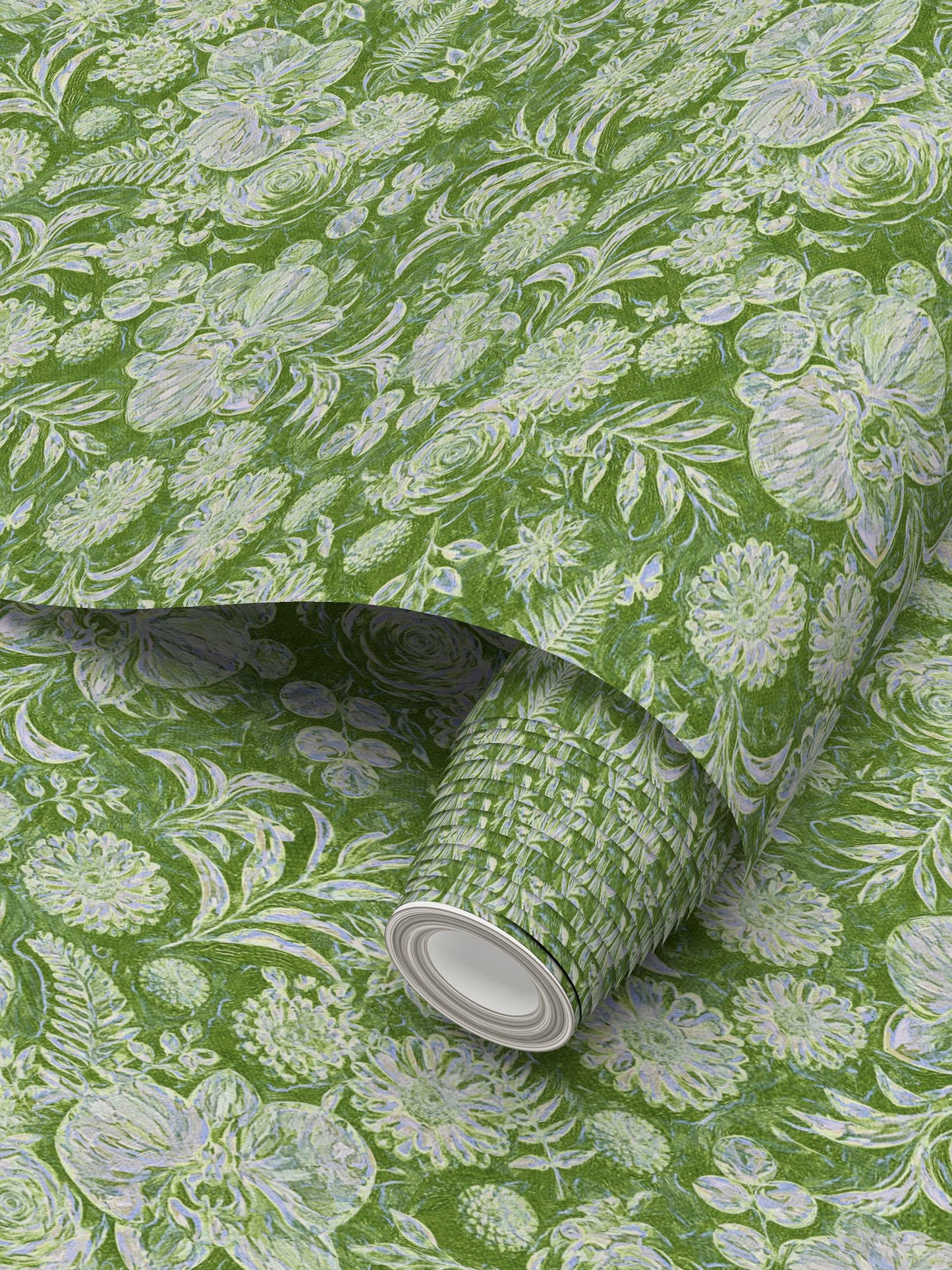 BIG FLORAL - REPEAT PATTERN WALLPAPER - OLIVE GREEN