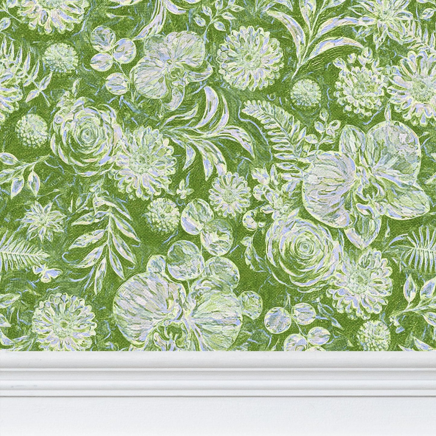 BIG FLORAL - REPEAT PATTERN WALLPAPER - OLIVE GREEN