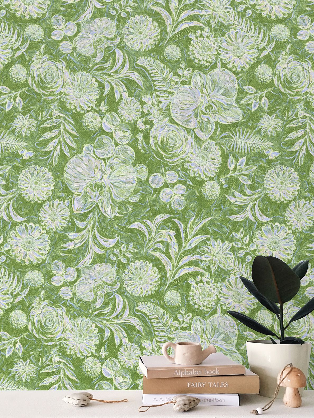 BIG FLORAL - REPEAT PATTERN WALLPAPER - OLIVE GREEN