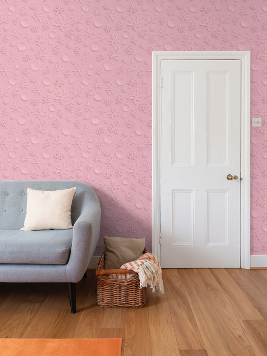 SHADOW CORAL - REPEAT PATTERN WALLPAPER - PASTEL PINK