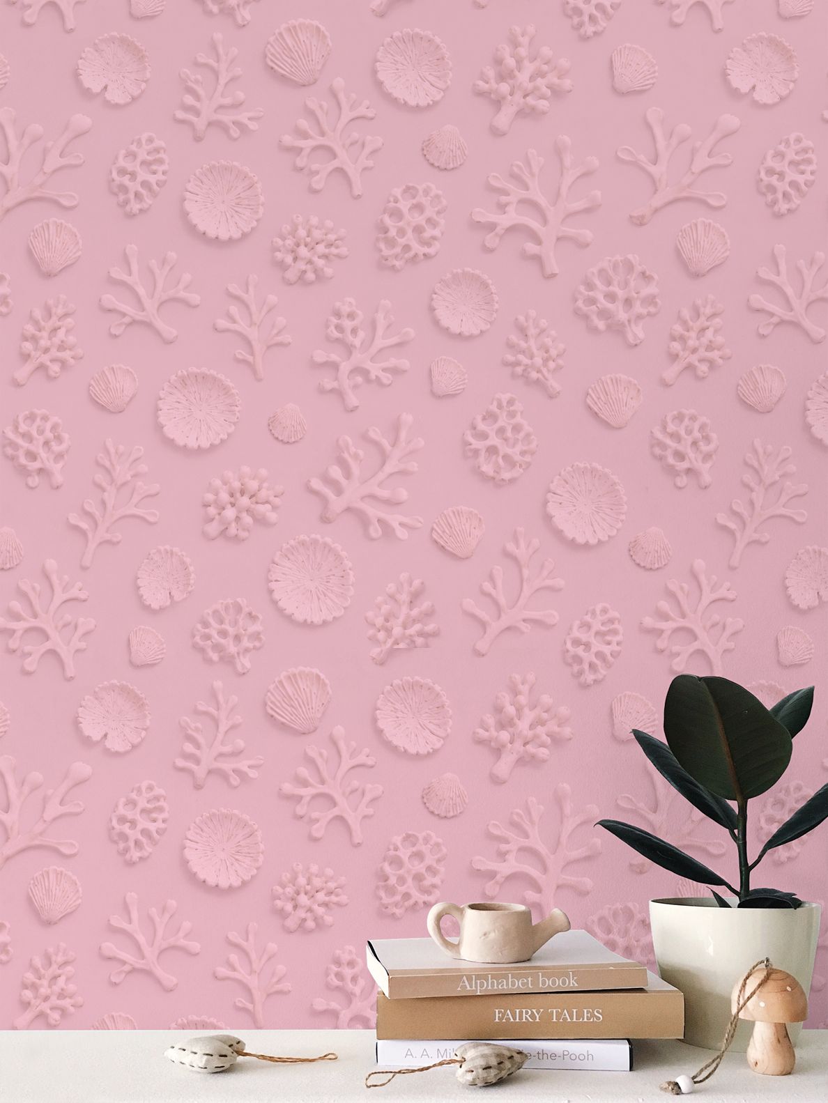 SHADOW CORAL - REPEAT PATTERN WALLPAPER - PASTEL PINK