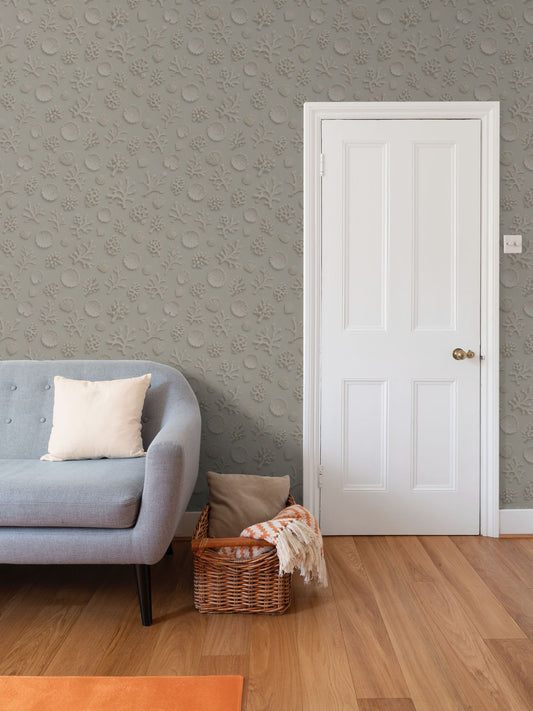 SHADOW CORAL - REPEAT PATTERN WALLPAPER - WARM GREY