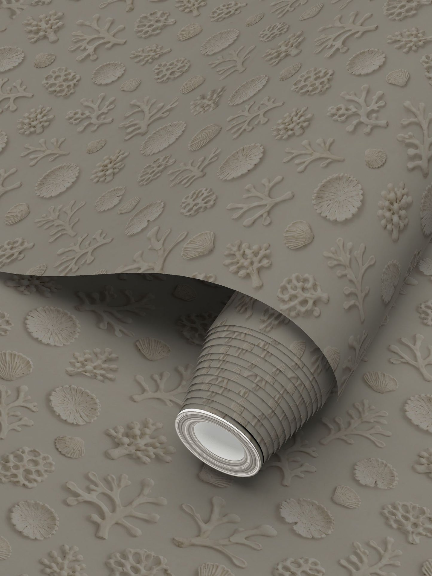 SHADOW CORAL - REPEAT PATTERN WALLPAPER - WARM GREY