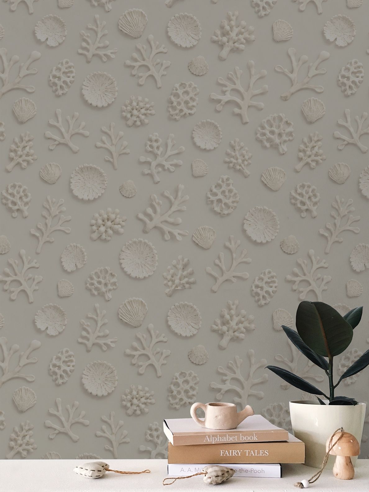 SHADOW CORAL - REPEAT PATTERN WALLPAPER - WARM GREY