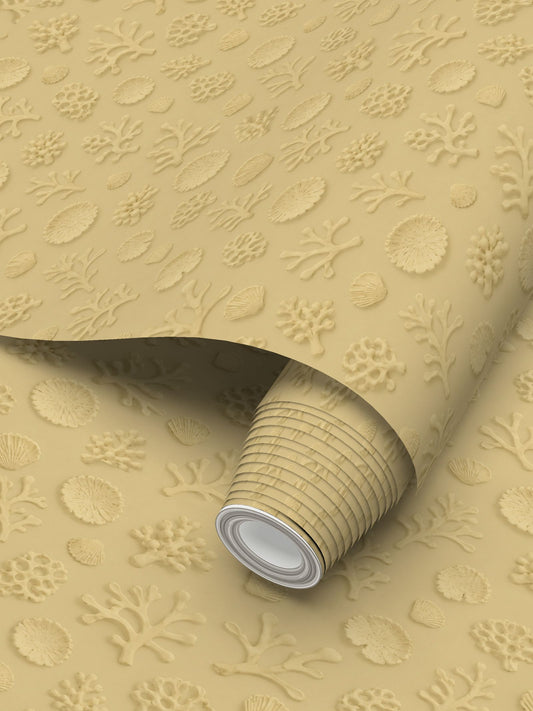 SHADOW CORAL - REPEAT PATTERN WALLPAPER - PASTEL YELLOW