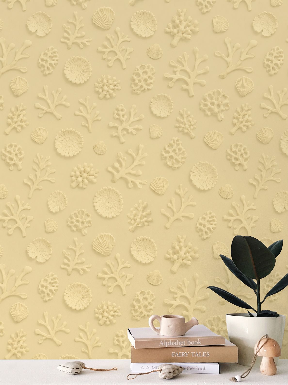SHADOW CORAL - REPEAT PATTERN WALLPAPER - PASTEL YELLOW