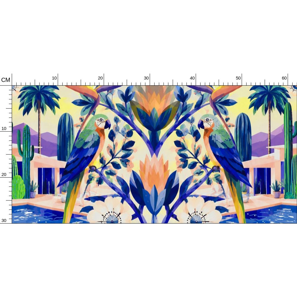 CALIFORNIA GARDEN - REPEAT PATTERN WALLPAPER - BLUE AND YELLOW