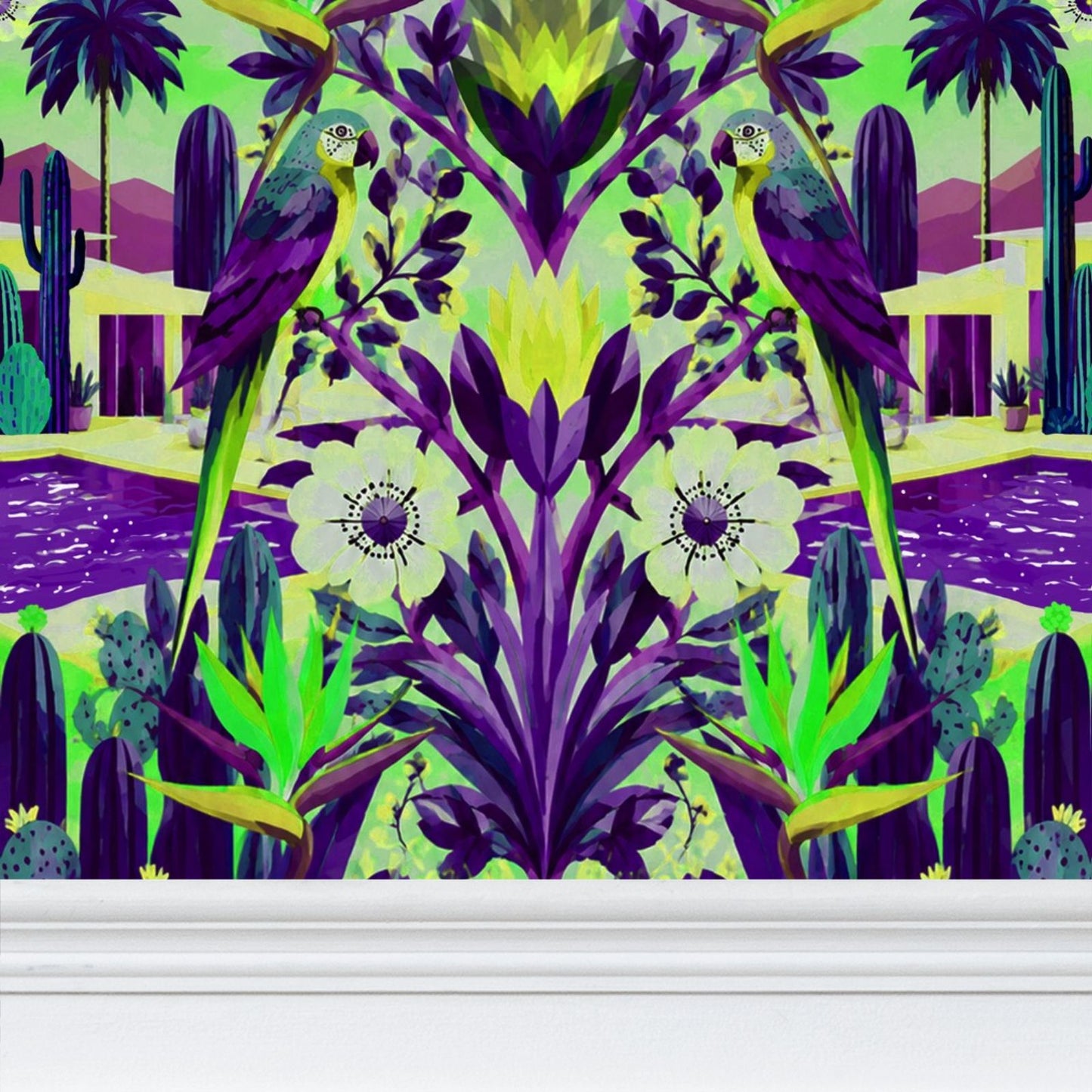 CALIFORNIA GARDEN - REPEAT PATTERN WALLPAPER - PURPLE AND LIME