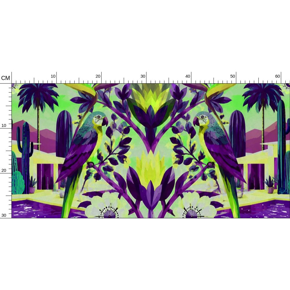 CALIFORNIA GARDEN - REPEAT PATTERN WALLPAPER - PURPLE AND LIME