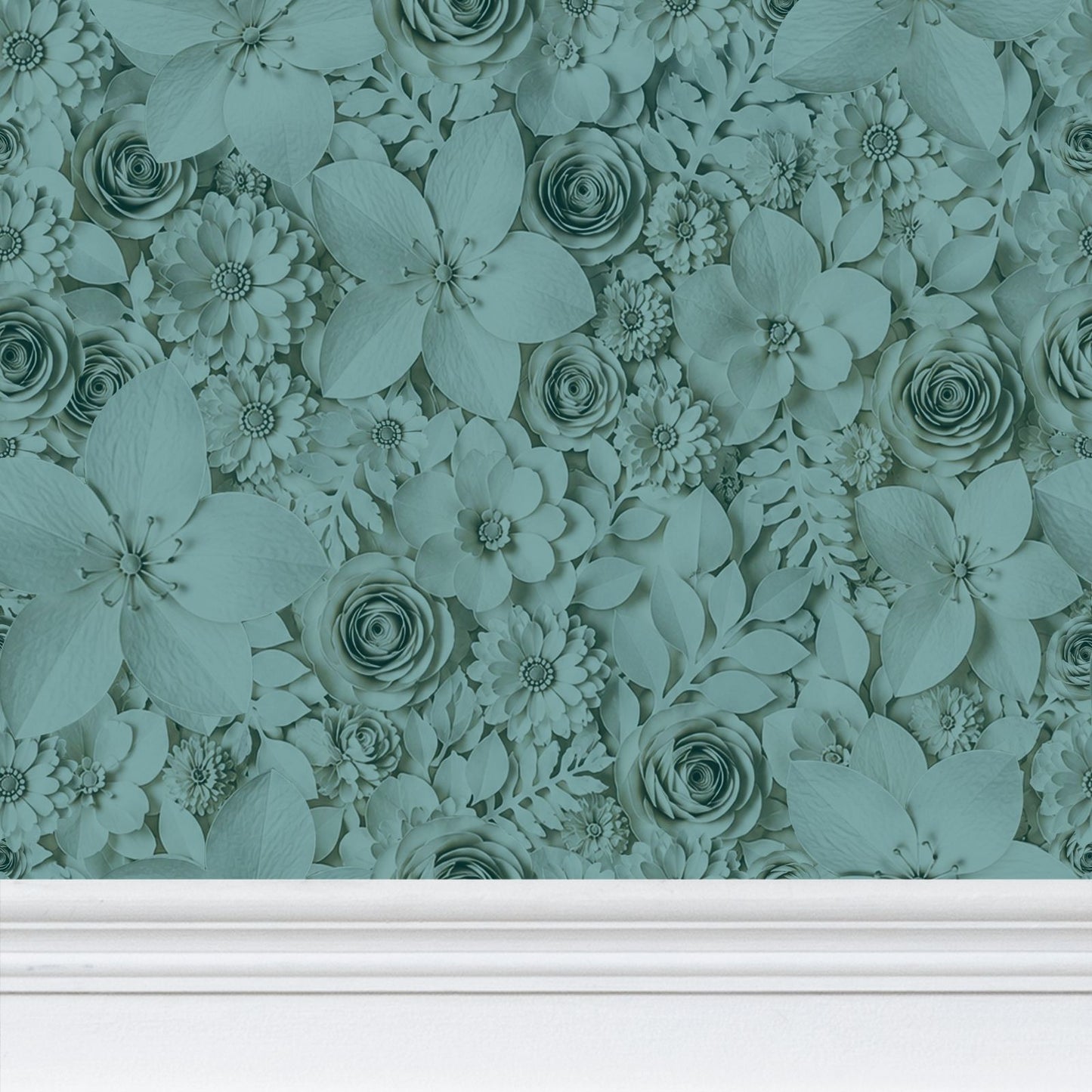 PAPER FLOWER GARDEN - REPEAT PATTERN WALLPAPER - TEAL TINT