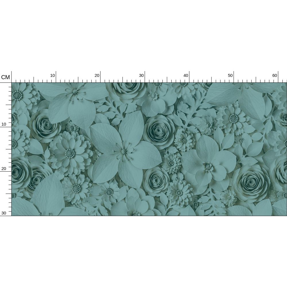 PAPER FLOWER GARDEN - REPEAT PATTERN WALLPAPER - TEAL TINT