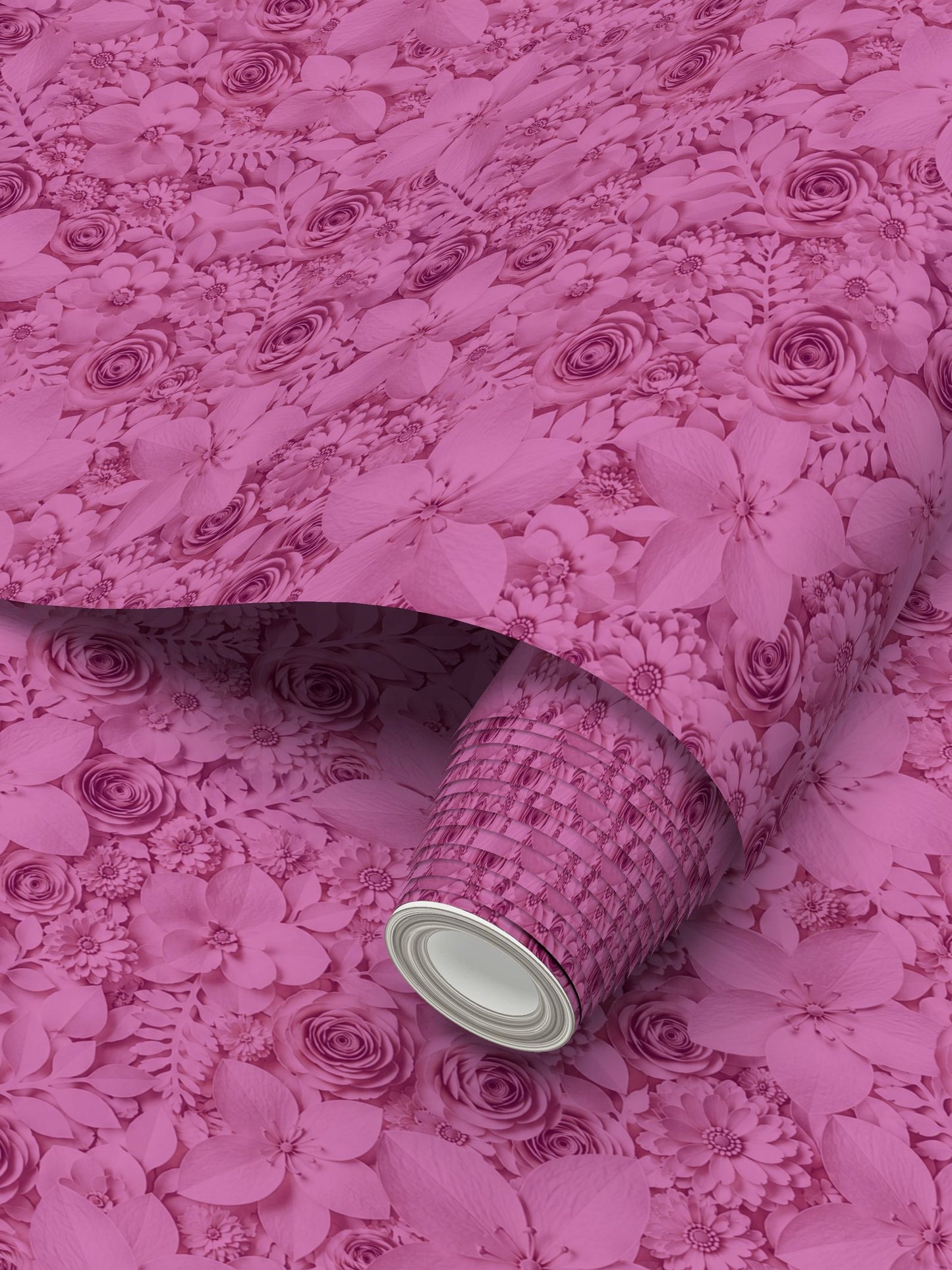 PAPER FLOWER GARDEN - REPEAT PATTERN WALLPAPER - FUSHIA TINT