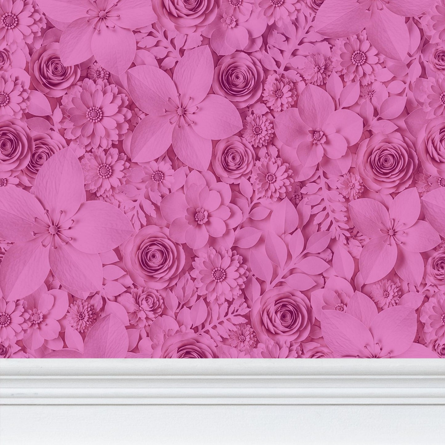 PAPER FLOWER GARDEN - REPEAT PATTERN WALLPAPER - FUSHIA TINT