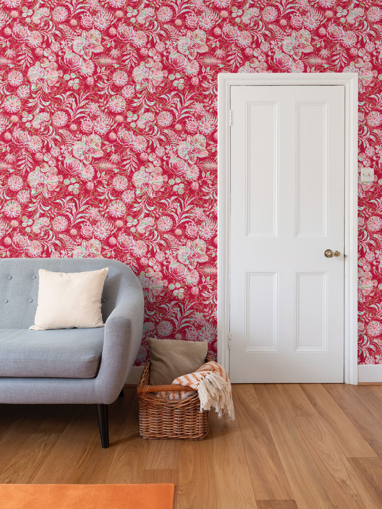 BIG FLORAL - REPEAT PATTERN WALLPAPER - SCARLET