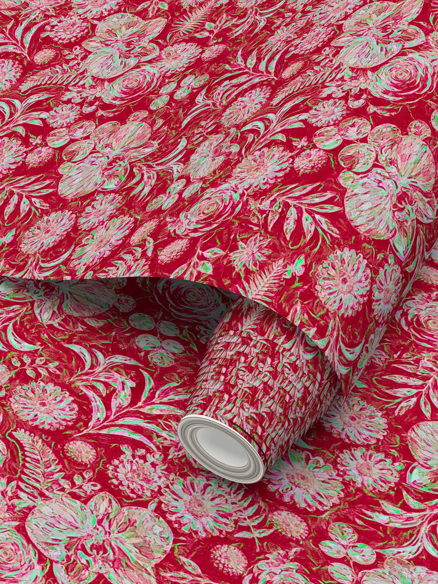 BIG FLORAL - REPEAT PATTERN WALLPAPER - SCARLET