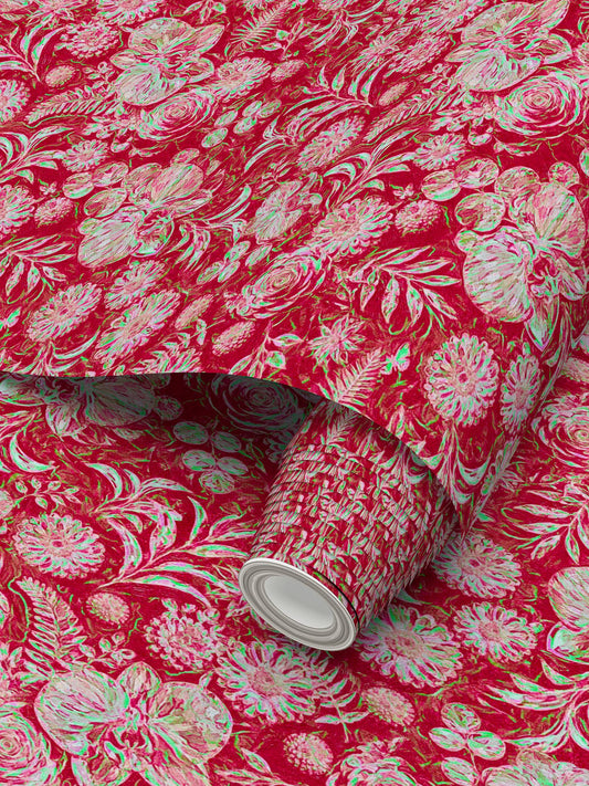 BIG FLORAL - REPEAT PATTERN WALLPAPER - SCARLET