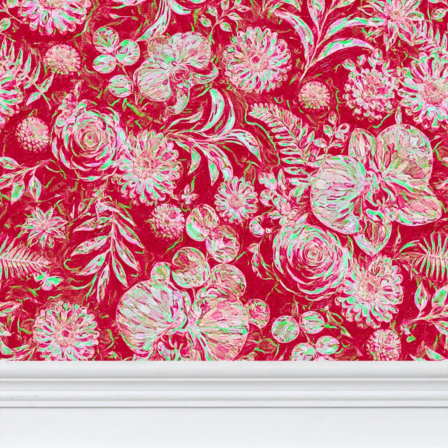 BIG FLORAL - REPEAT PATTERN WALLPAPER - SCARLET