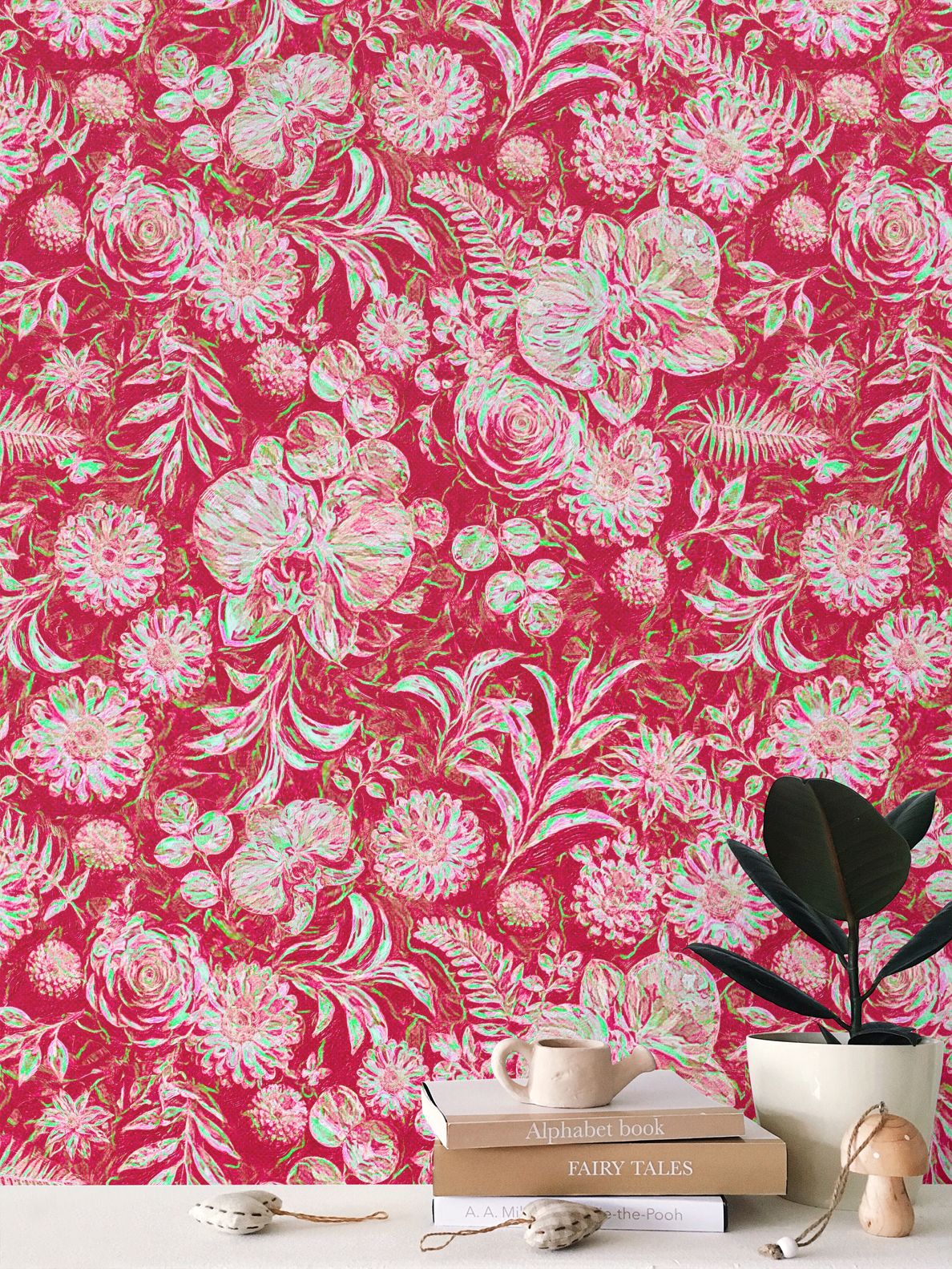 BIG FLORAL - REPEAT PATTERN WALLPAPER - SCARLET