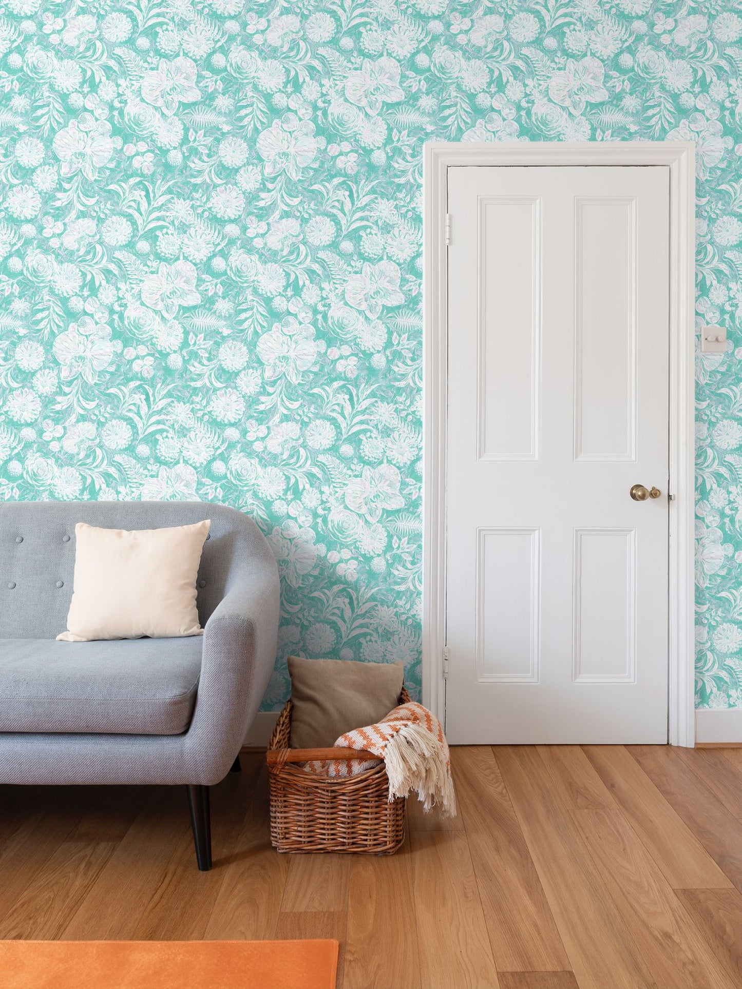 BIG FLORAL - REPEAT PATTERN WALLPAPER - AQUA