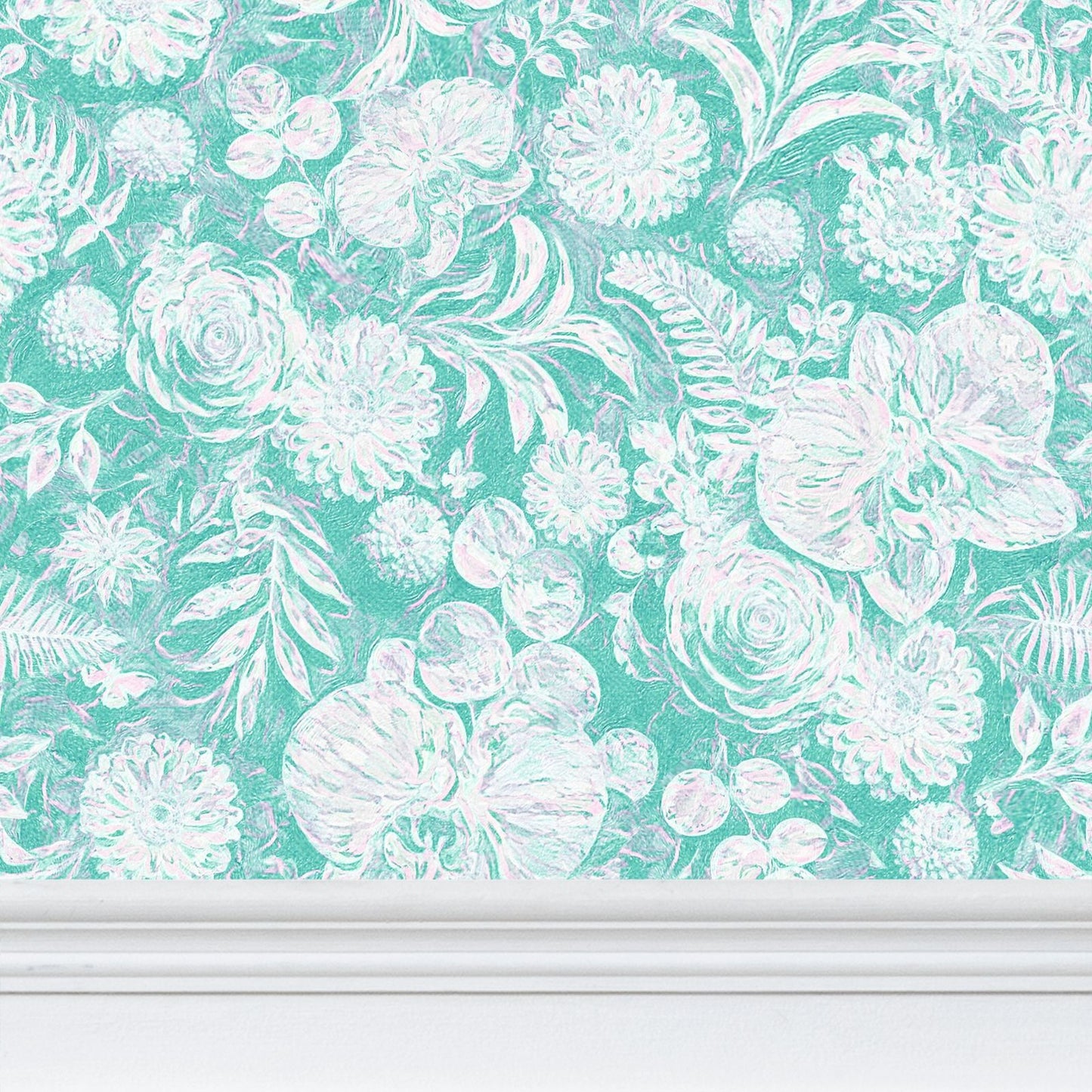 BIG FLORAL - REPEAT PATTERN WALLPAPER - AQUA
