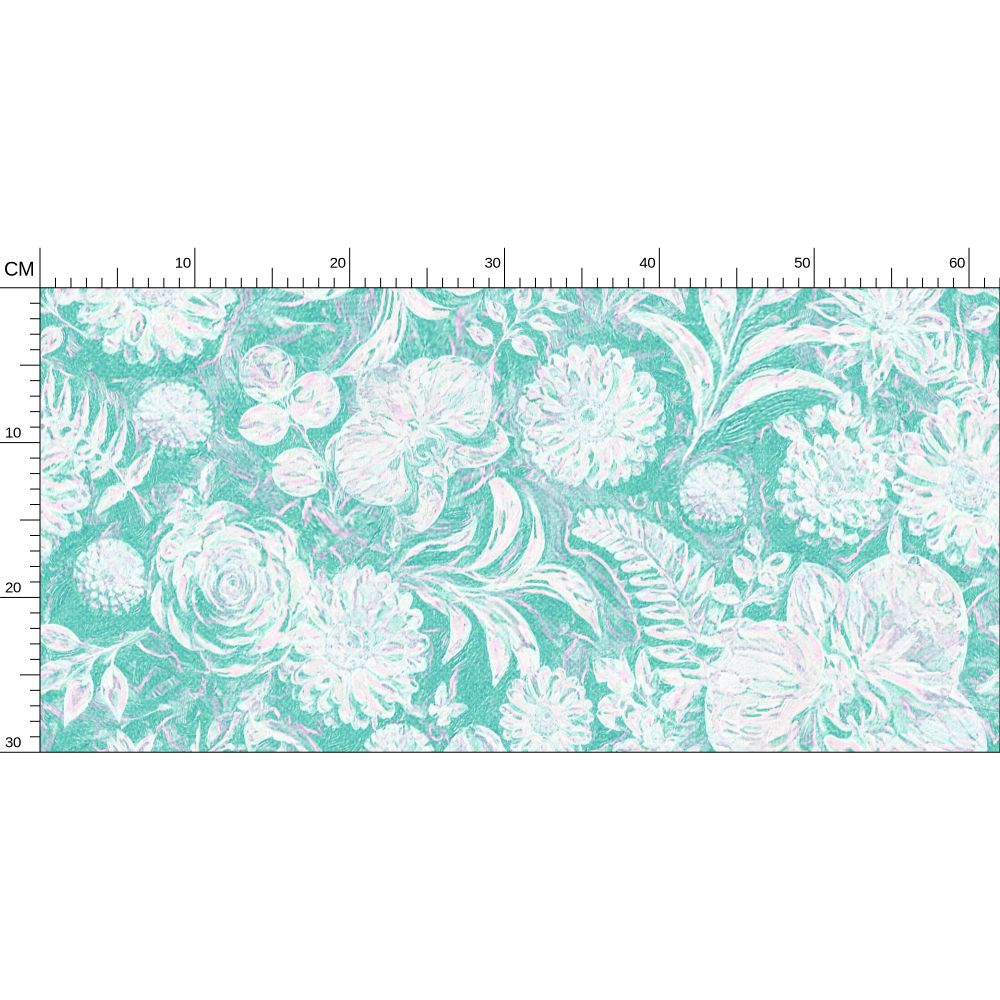 BIG FLORAL - REPEAT PATTERN WALLPAPER - AQUA