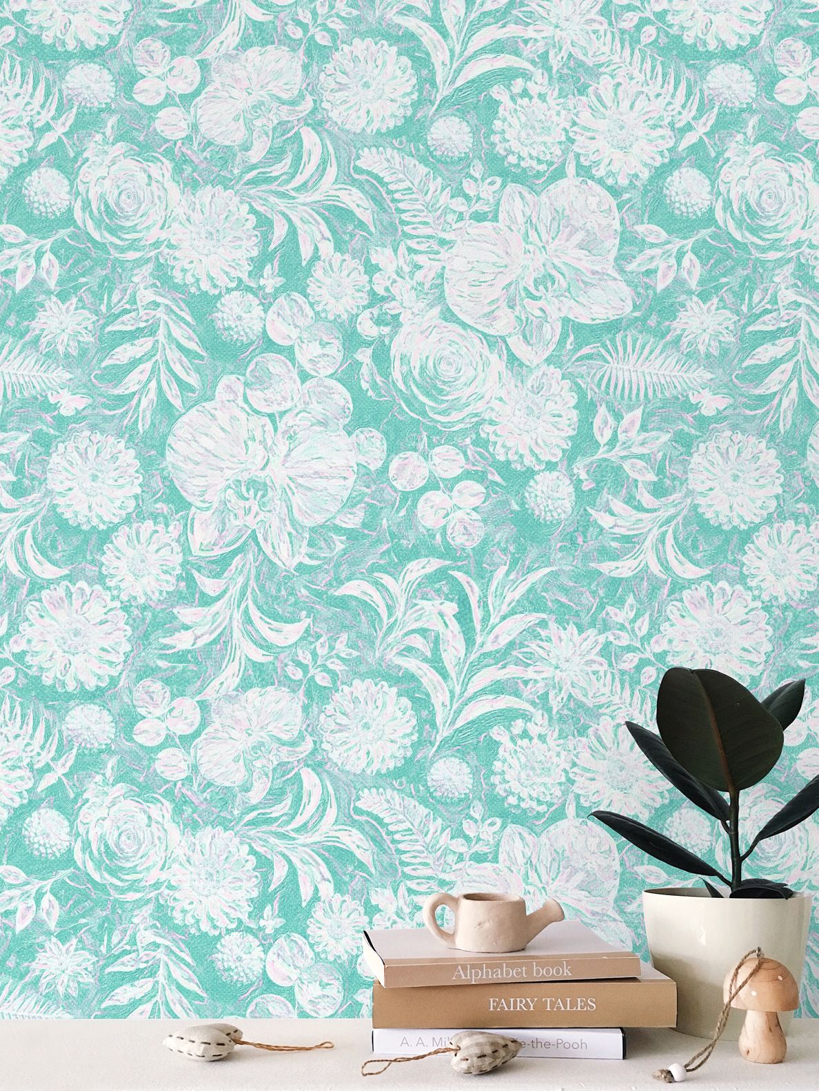 BIG FLORAL - REPEAT PATTERN WALLPAPER - AQUA