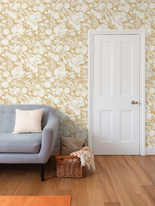 BIG FLORAL - REPEAT PATTERN WALLPAPER - SAND