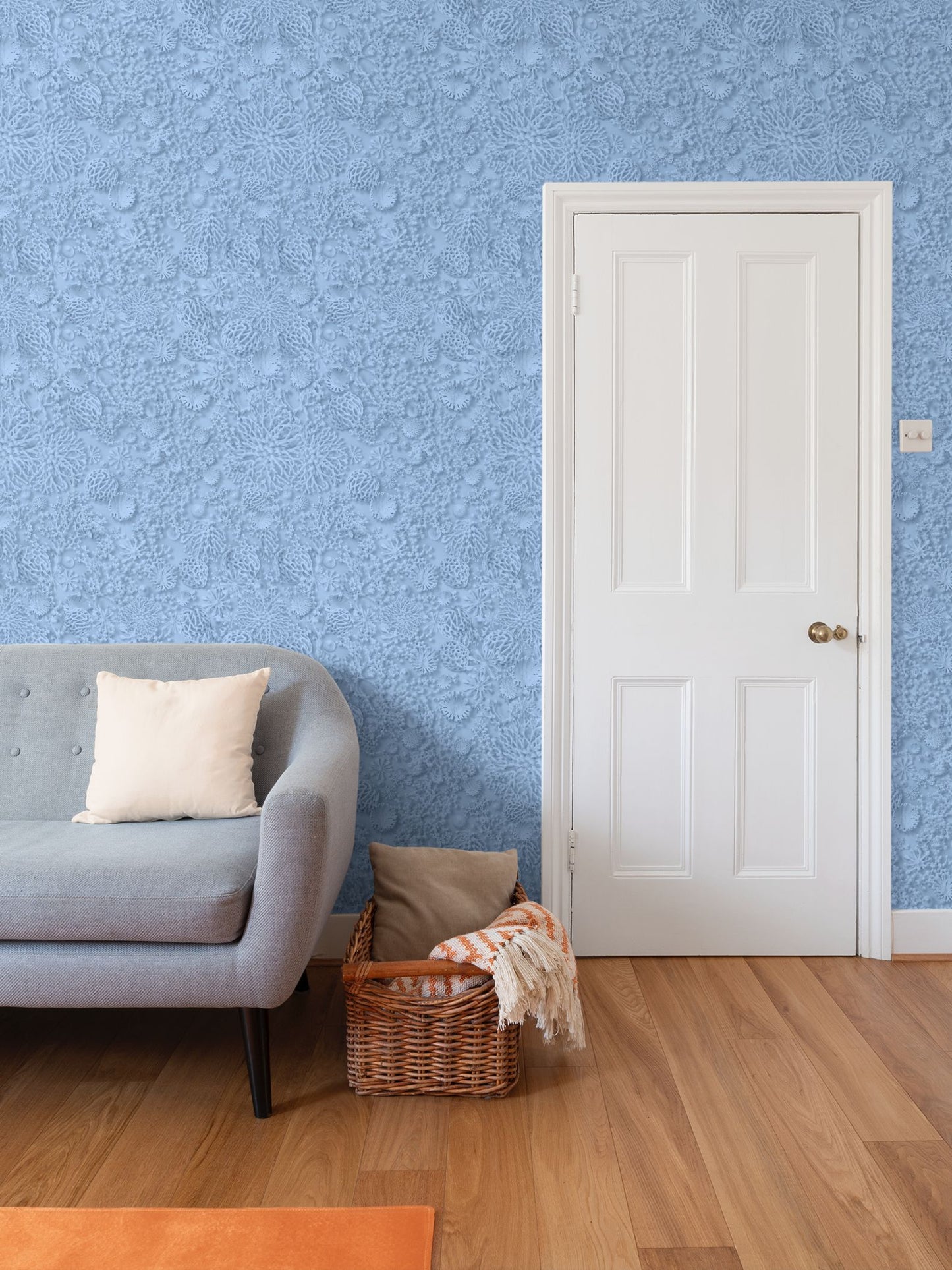 QUIET CORAL - BLUE TIDE - REPEAT PATTERN WALLPAPER